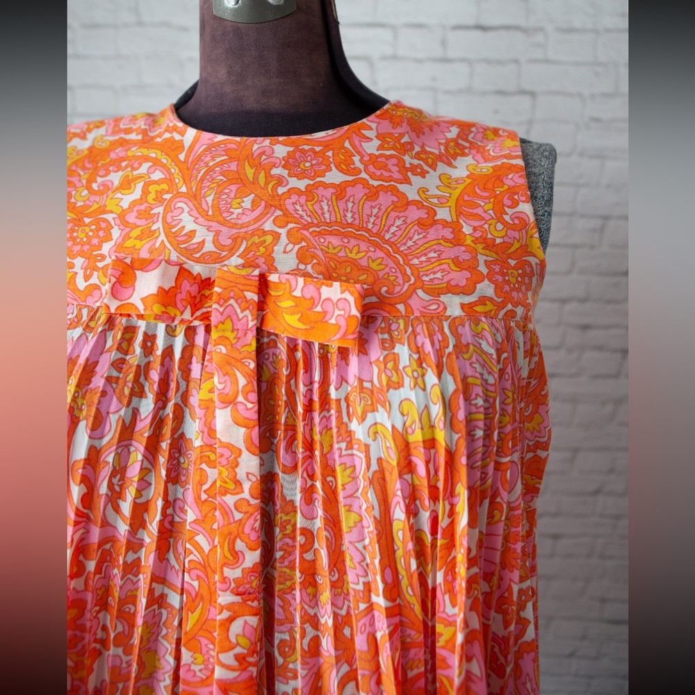 Vintage 60s 70s Paisley Pleated Dress - Picture 6 of 7
